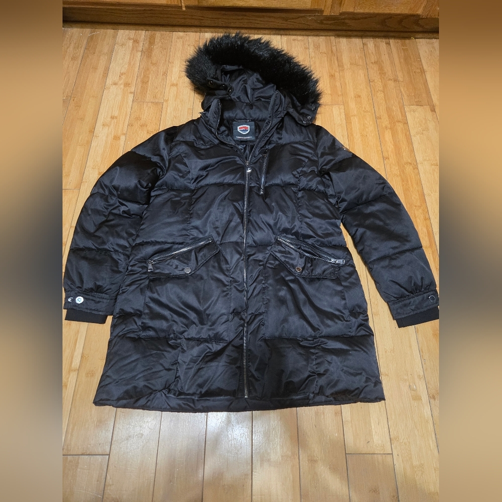 1 Madison Expedition Black Puffer Jacket with Faux Fur Hood
